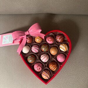 New Valentine's Day heart shaped box of faux chocolate candy by Sweet Treats 7"